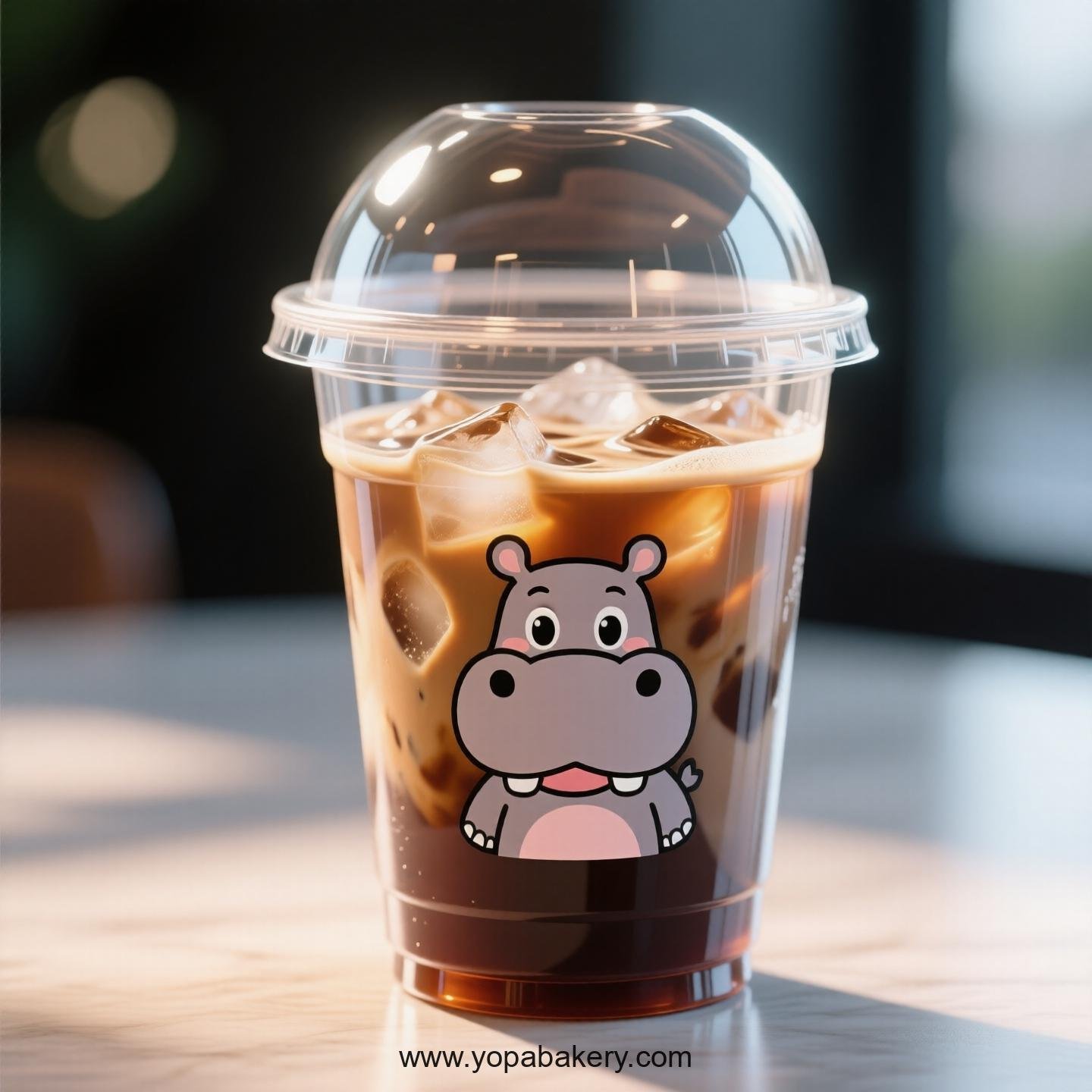 Hippopotamus Themed Clear Plastic Cups - Disposable PP & PET Coffee Cups with Lids