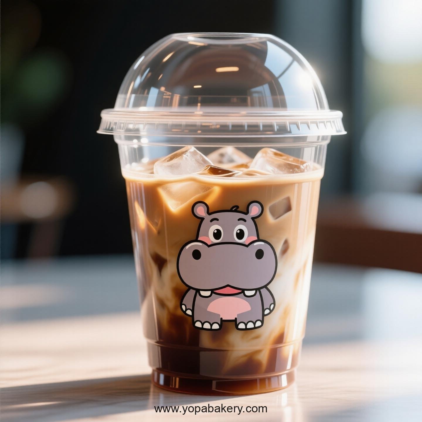 Hippopotamus Themed Clear Plastic Cups - Disposable PP & PET Coffee Cups with Lids