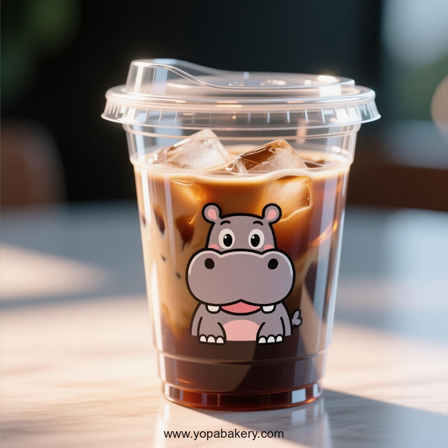 Hippopotamus Themed Clear Plastic Cups - Disposable PP & PET Coffee Cups with Lids