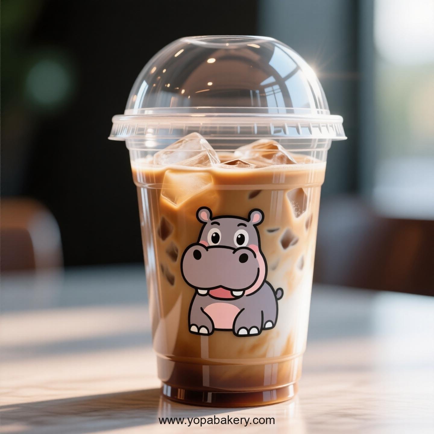 Hippopotamus Themed Clear Plastic Cups - Disposable PP & PET Coffee Cups with Lids