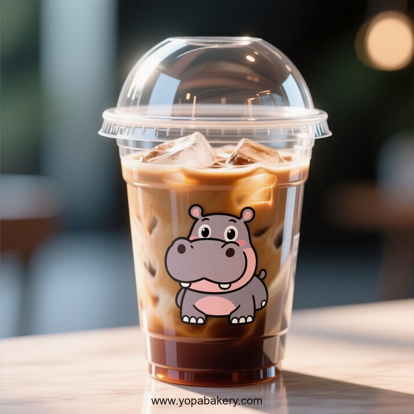 Hippopotamus Themed Clear Plastic Cups - Disposable PP & PET Coffee Cups with Lids