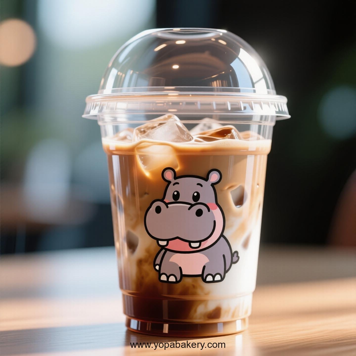 Hippopotamus Themed Clear Plastic Cups - Disposable PP & PET Coffee Cups with Lids