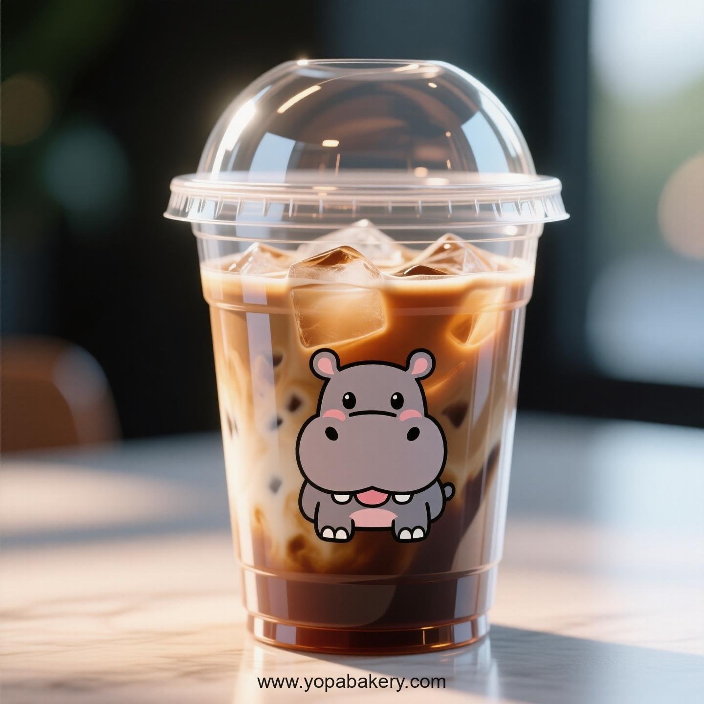 Hippopotamus Themed Clear Plastic Cups - Disposable PP & PET Coffee Cups with Lids