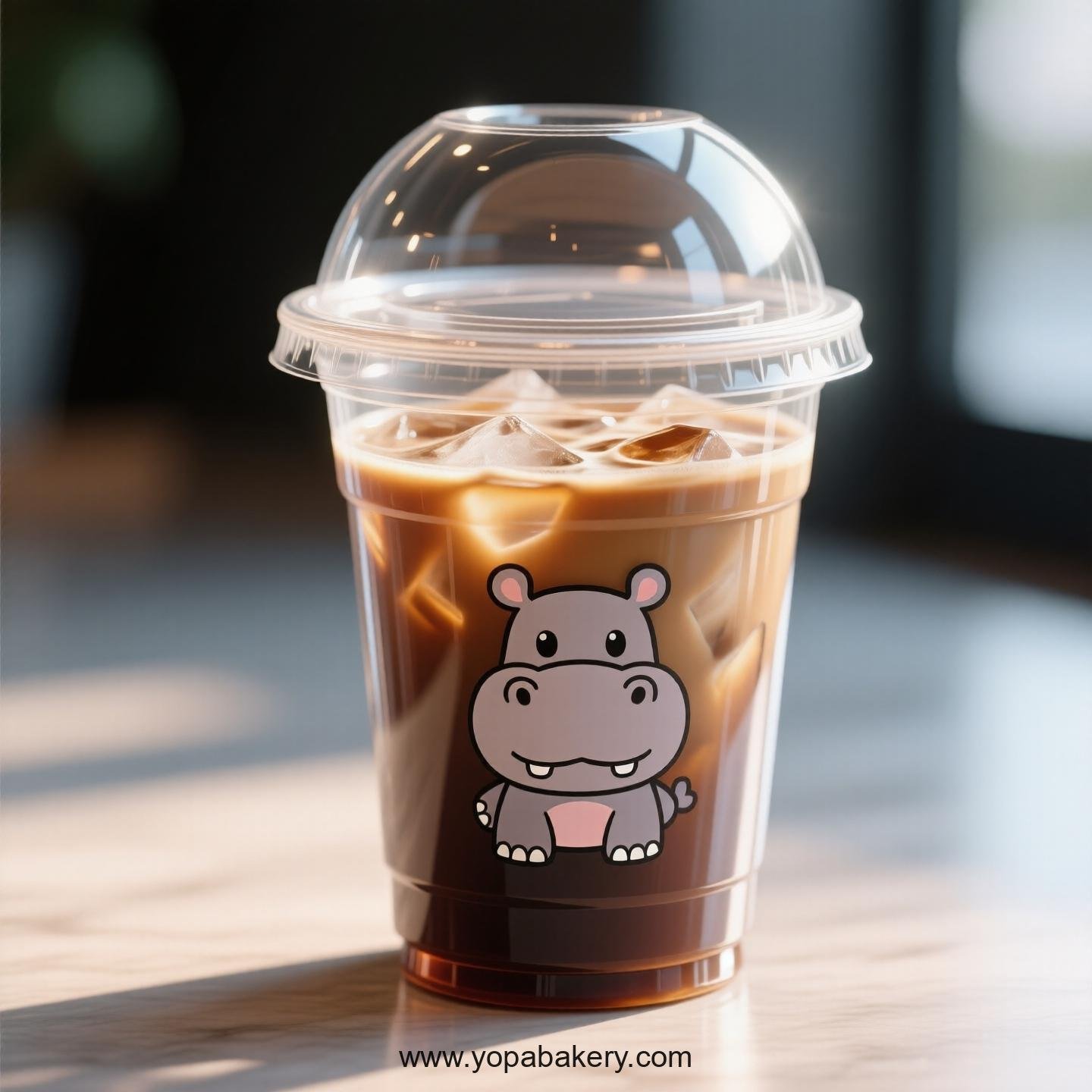 Hippopotamus Themed Clear Plastic Cups - Disposable PP & PET Coffee Cups with Lids