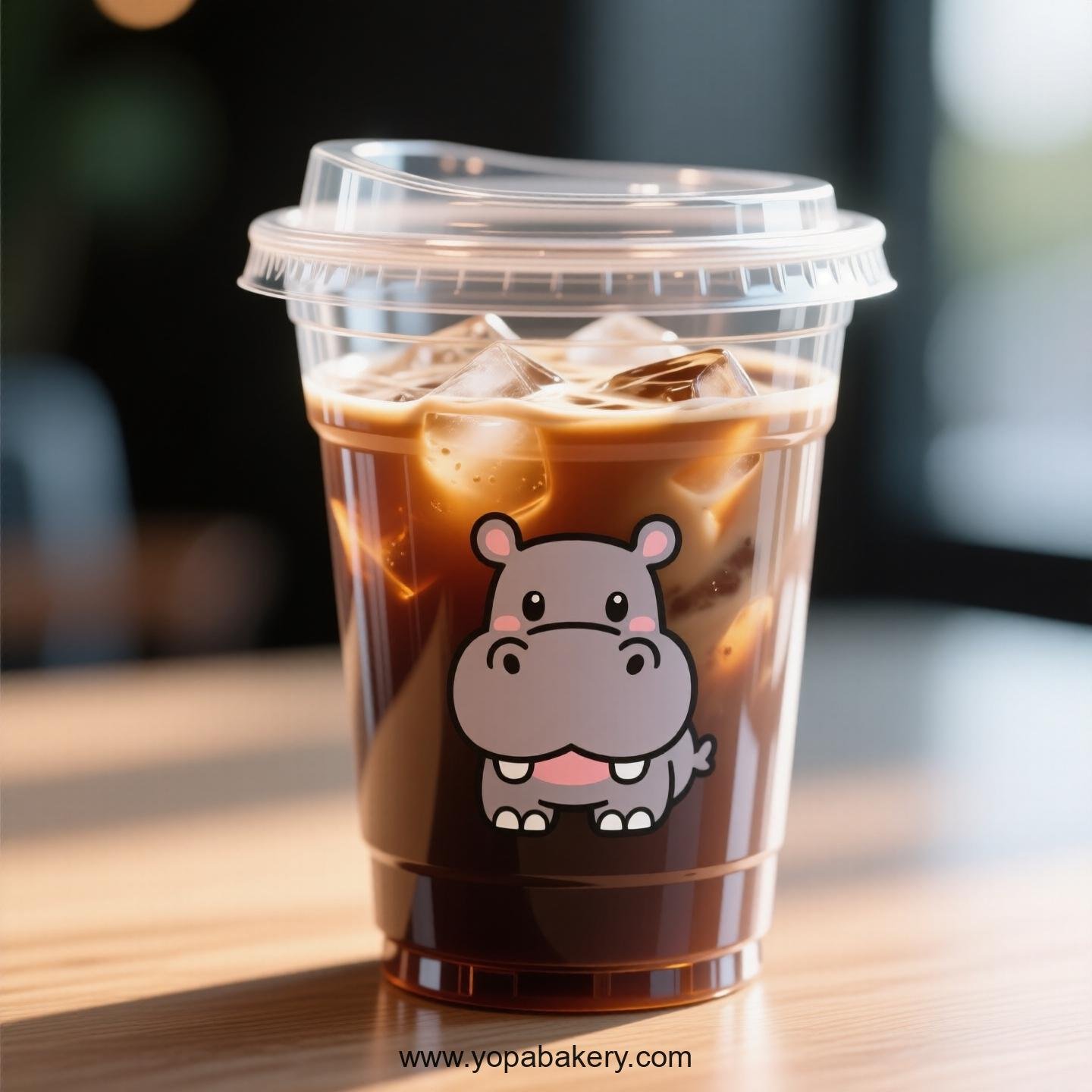 Hippopotamus Themed Clear Plastic Cups - Disposable PP & PET Coffee Cups with Lids