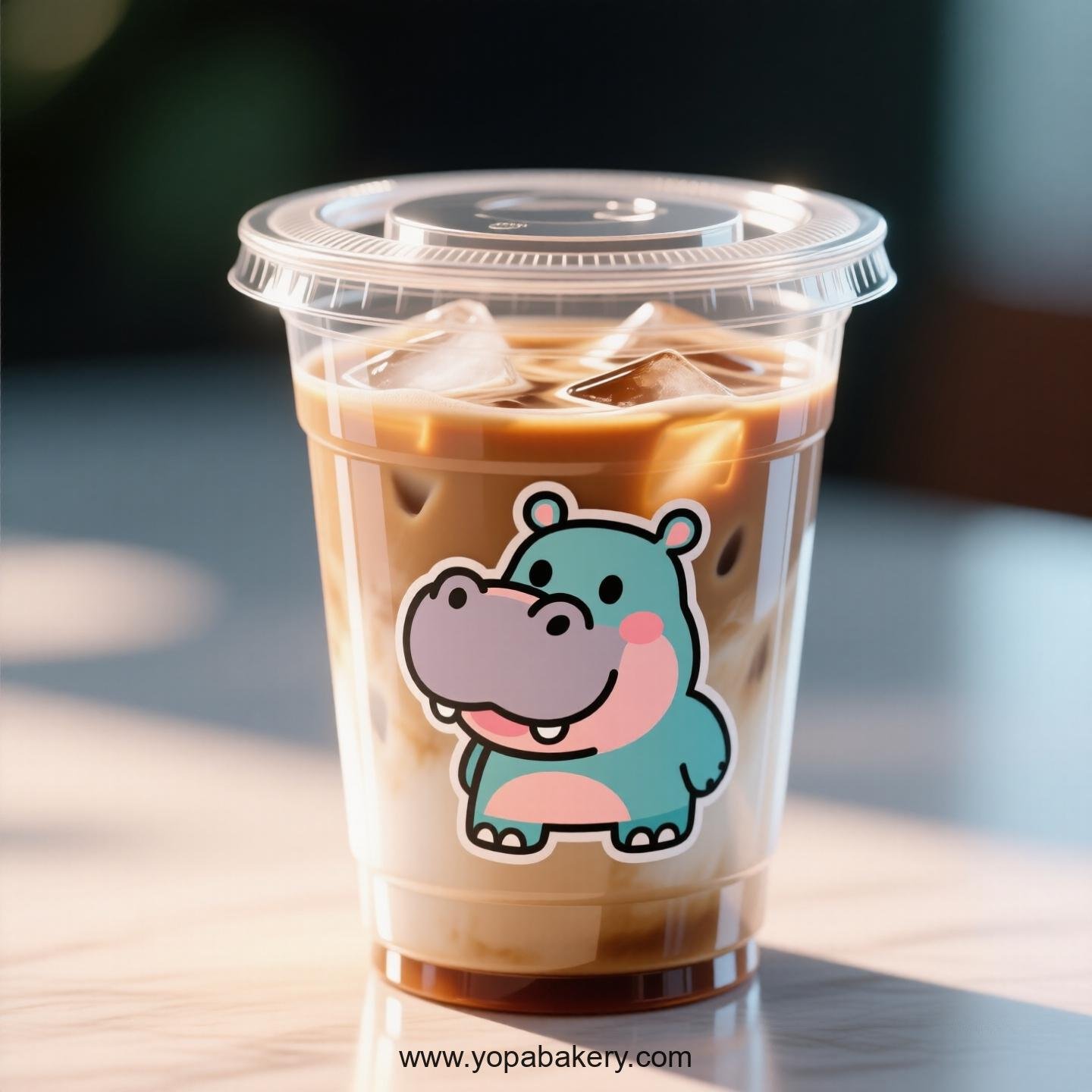 Hippopotamus Themed Clear Plastic Cups - Disposable PP & PET Coffee Cups with Lids