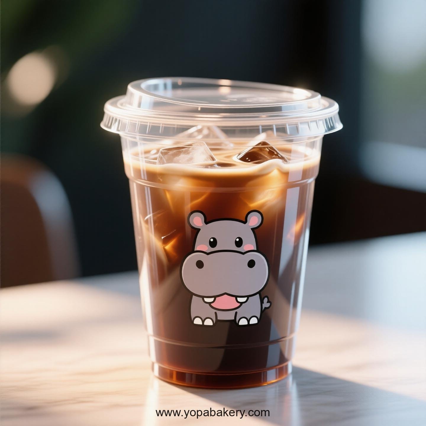 Hippopotamus Themed Clear Plastic Cups - Disposable PP & PET Coffee Cups with Lids
