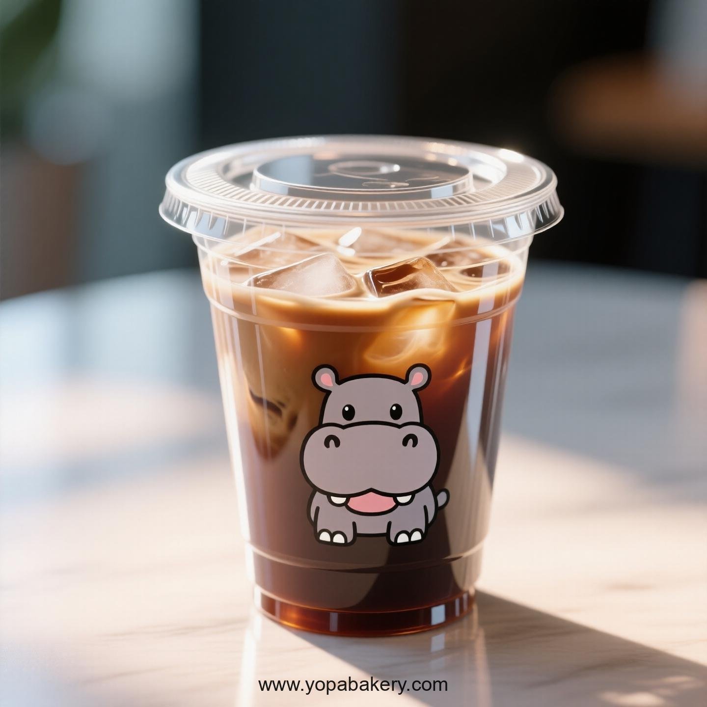 Hippopotamus Themed Clear Plastic Cups - Disposable PP & PET Coffee Cups with Lids