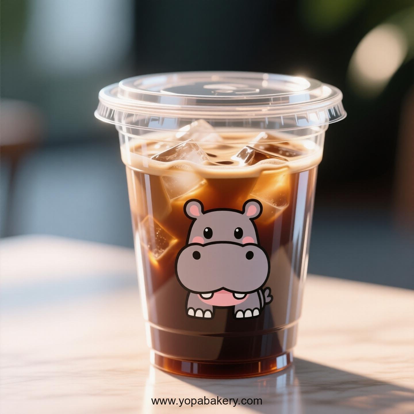 Hippopotamus Themed Clear Plastic Cups - Disposable PP & PET Coffee Cups with Lids