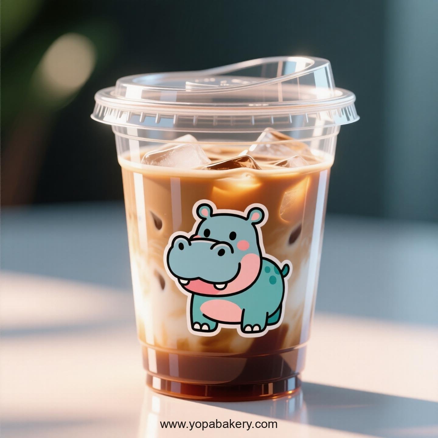 Hippopotamus Themed Clear Plastic Cups - Disposable PP & PET Coffee Cups with Lids