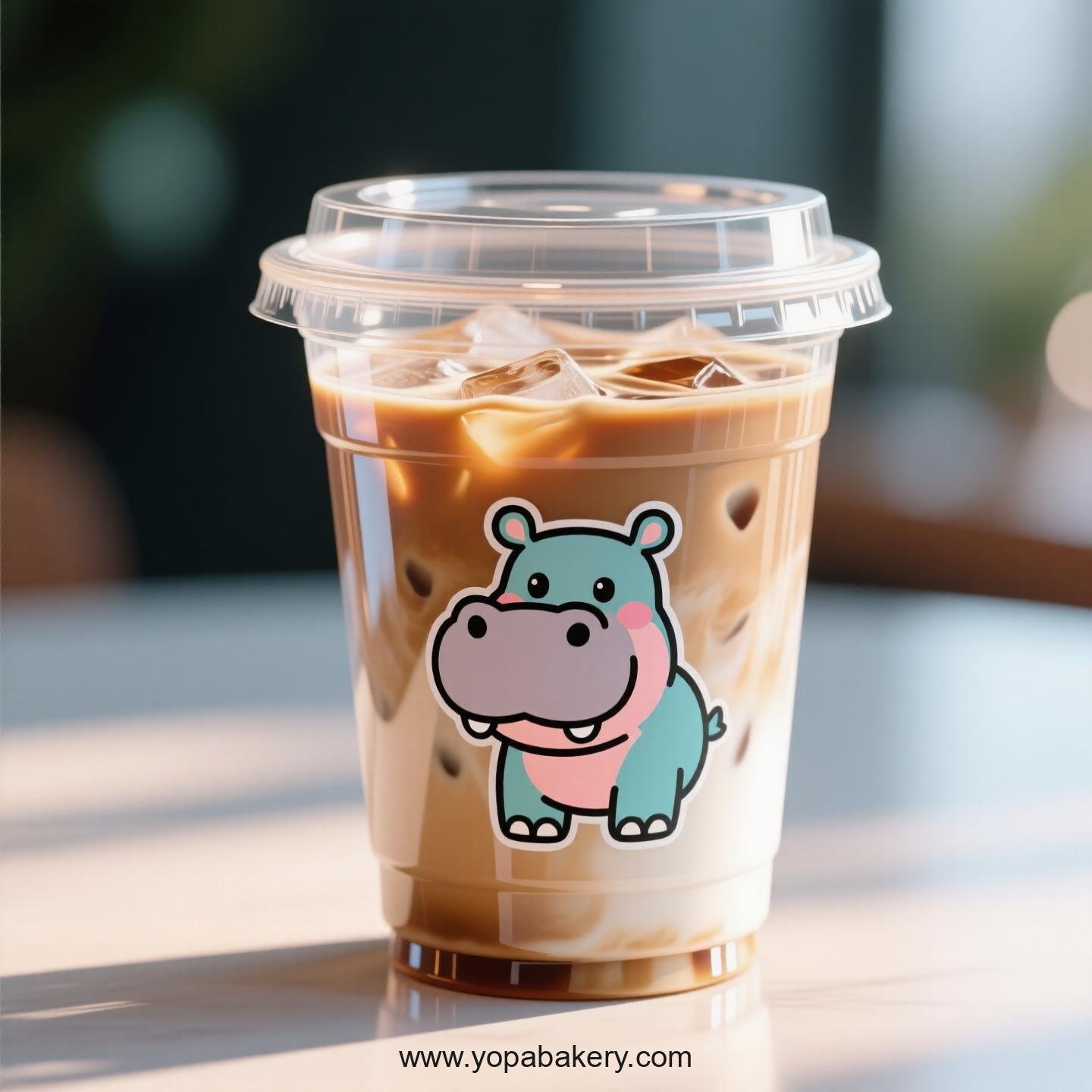 Hippopotamus Themed Clear Plastic Cups - Disposable PP & PET Coffee Cups with Lids
