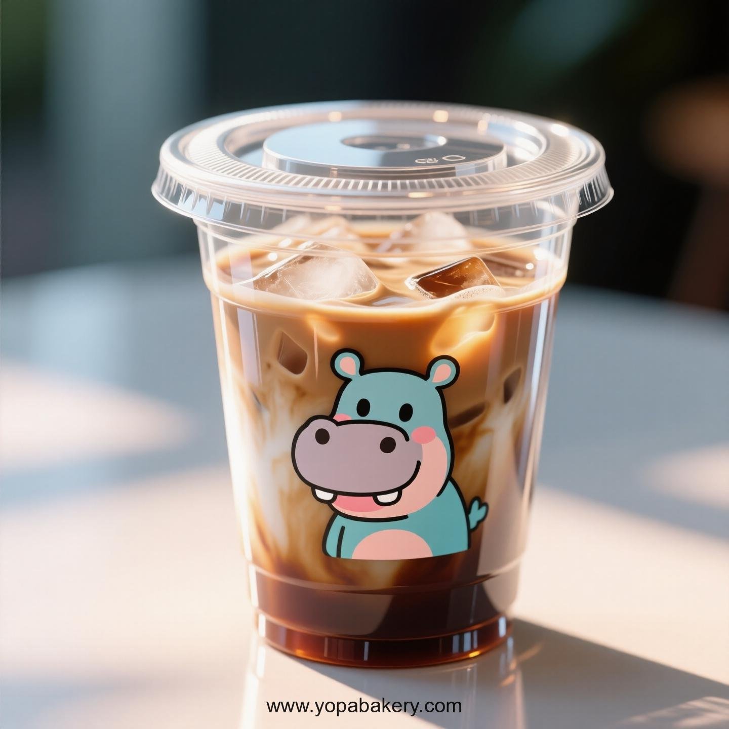 Hippopotamus Themed Clear Plastic Cups - Disposable PP & PET Coffee Cups with Lids