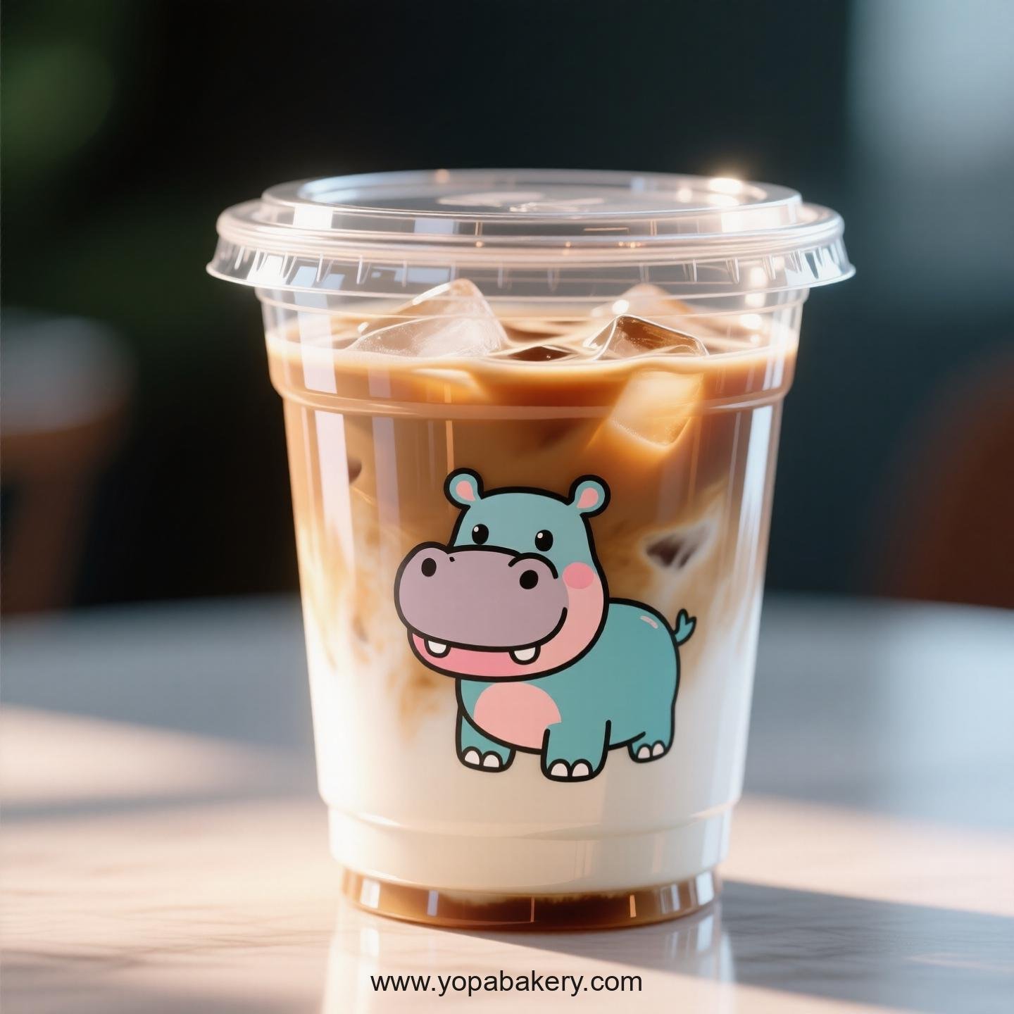 Hippopotamus Themed Clear Plastic Cups - Disposable PP & PET Coffee Cups with Lids