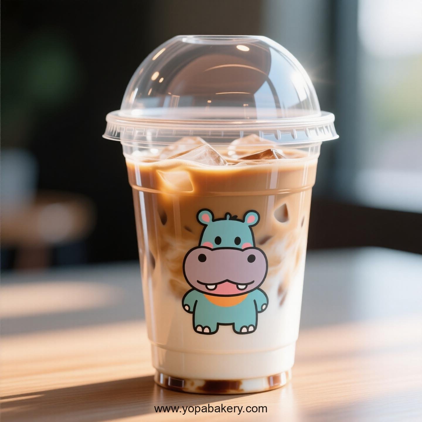 Hippopotamus Themed Clear Plastic Cups - Disposable PP & PET Coffee Cups with Lids