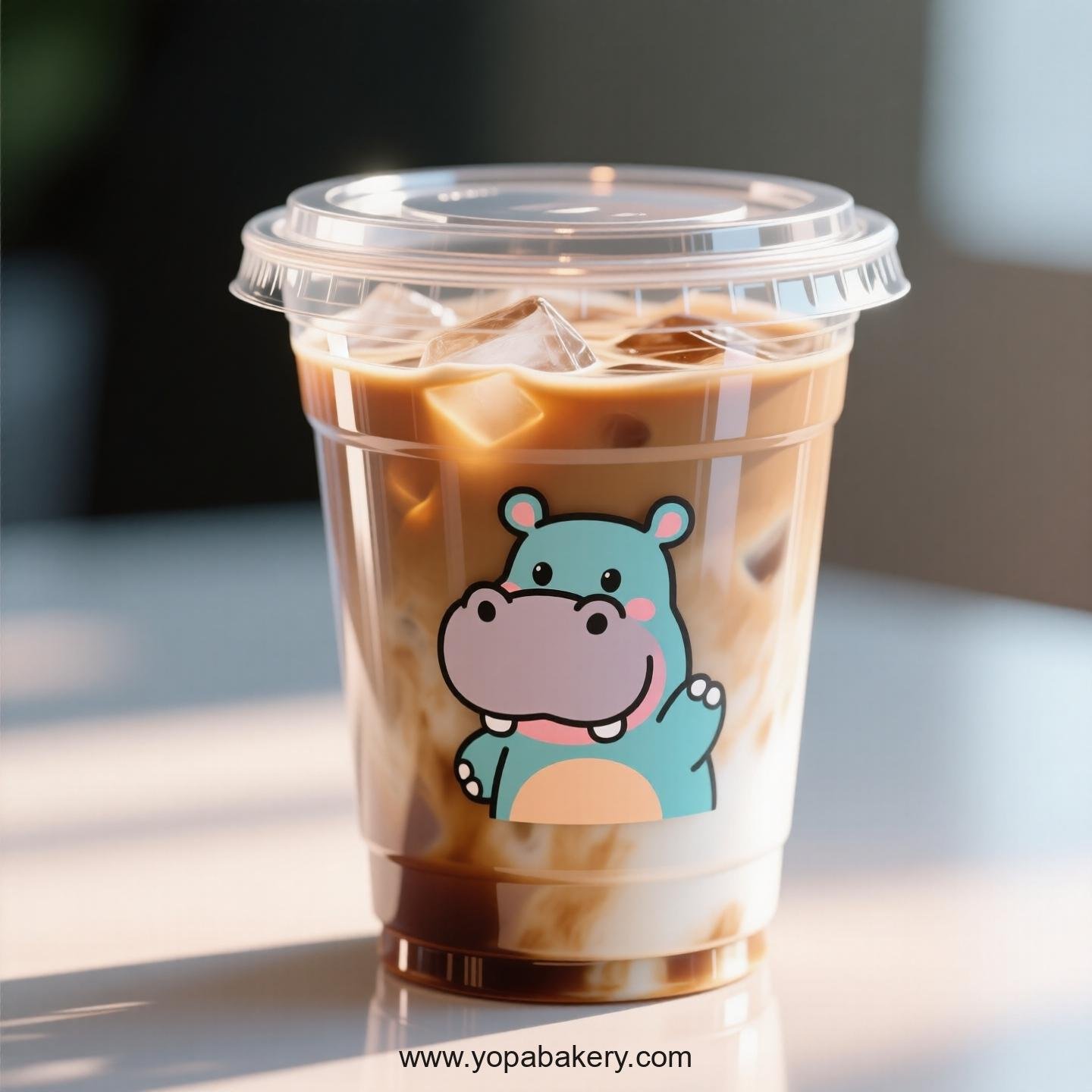Hippopotamus Themed Clear Plastic Cups - Disposable PP & PET Coffee Cups with Lids