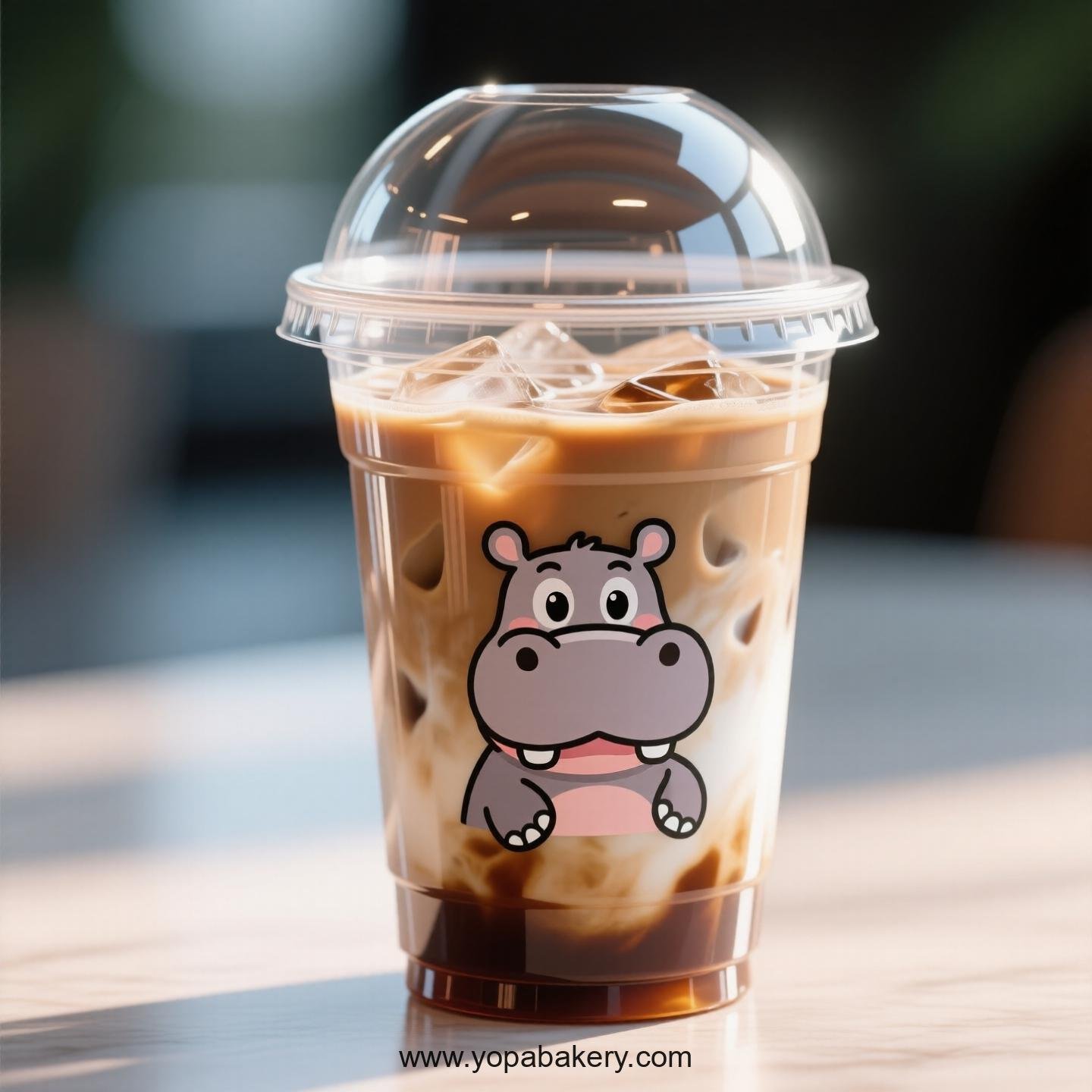 Hippopotamus Themed Clear Plastic Cups - Disposable PP & PET Coffee Cups with Lids