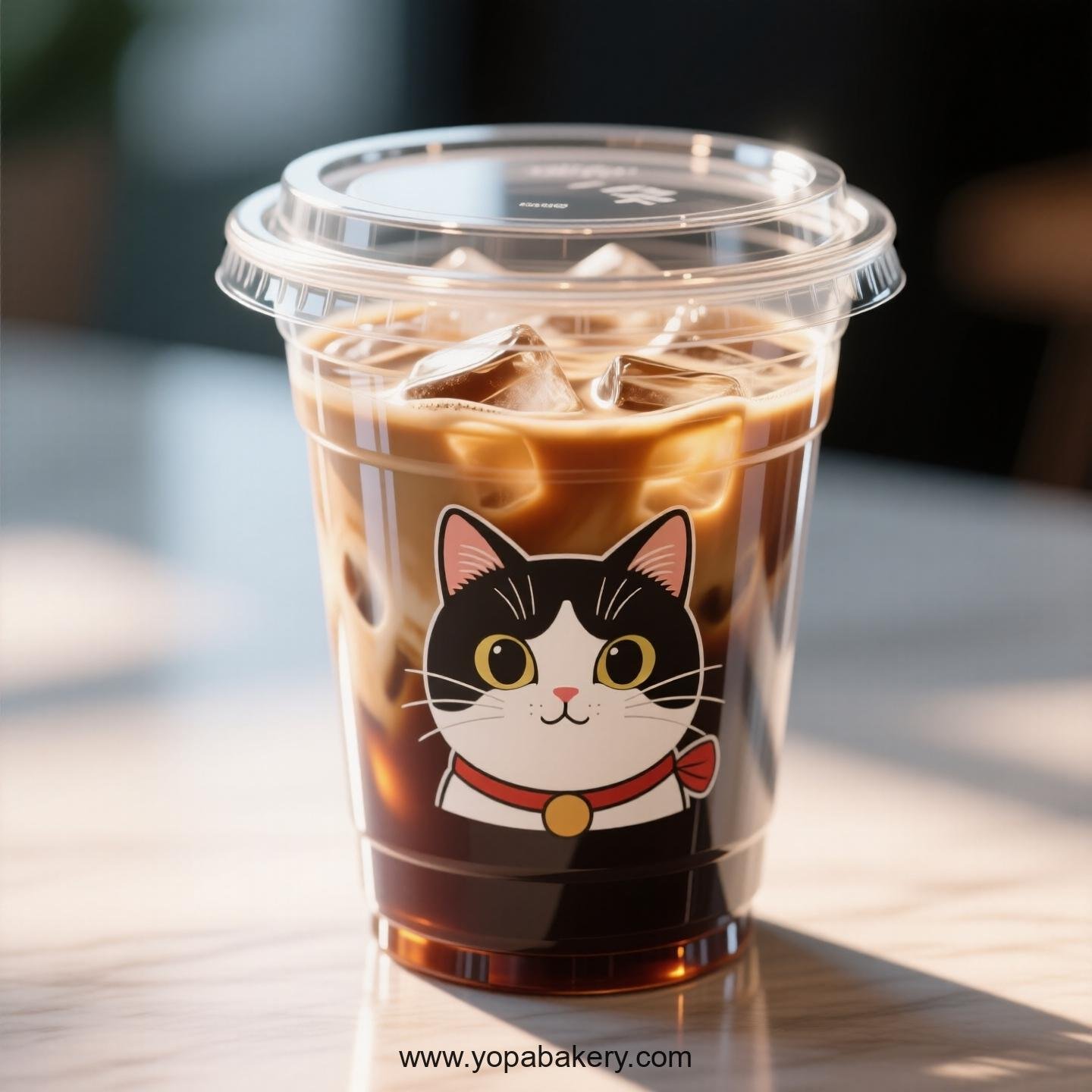 Japanese Bobtail cat Themed Clear Plastic Cups - Disposable PP & PET Coffee Cups with Lids