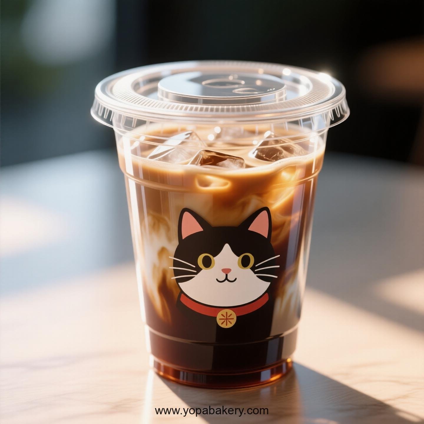 Japanese Bobtail cat Themed Clear Plastic Cups - Disposable PP & PET Coffee Cups with Lids