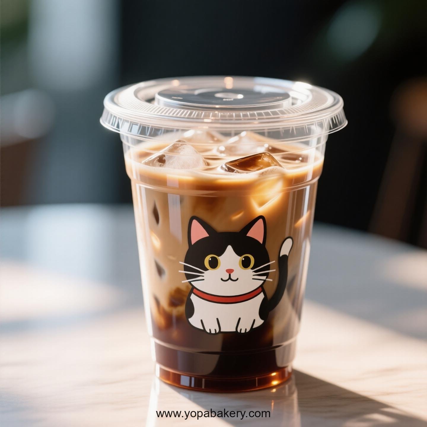 Japanese Bobtail cat Themed Clear Plastic Cups - Disposable PP & PET Coffee Cups with Lids