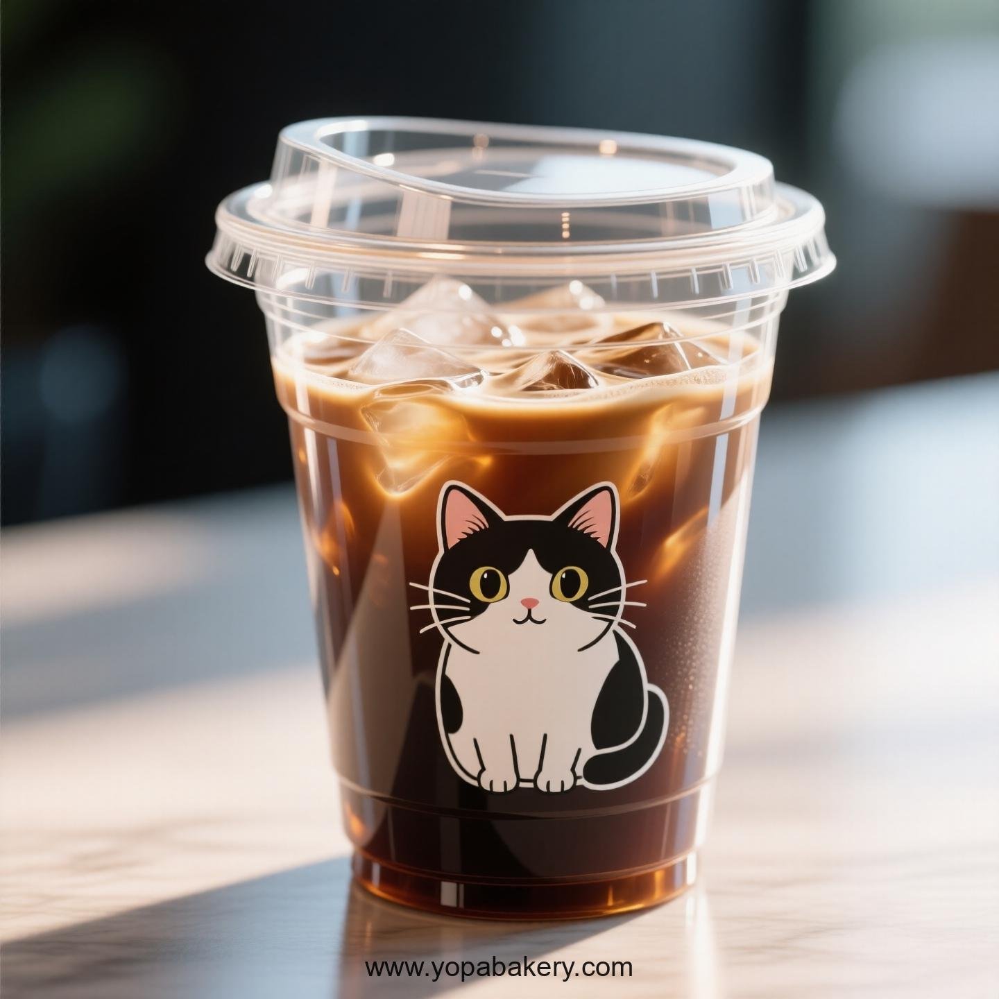 Japanese Bobtail cat Themed Clear Plastic Cups - Disposable PP & PET Coffee Cups with Lids