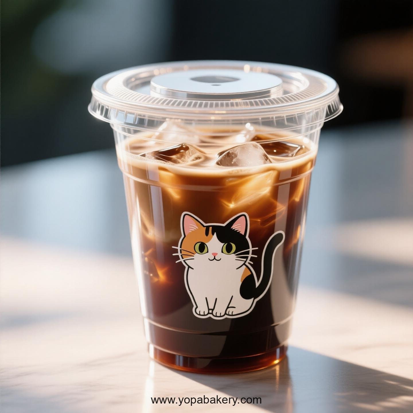 Japanese Bobtail cat Themed Clear Plastic Cups - Disposable PP & PET Coffee Cups with Lids