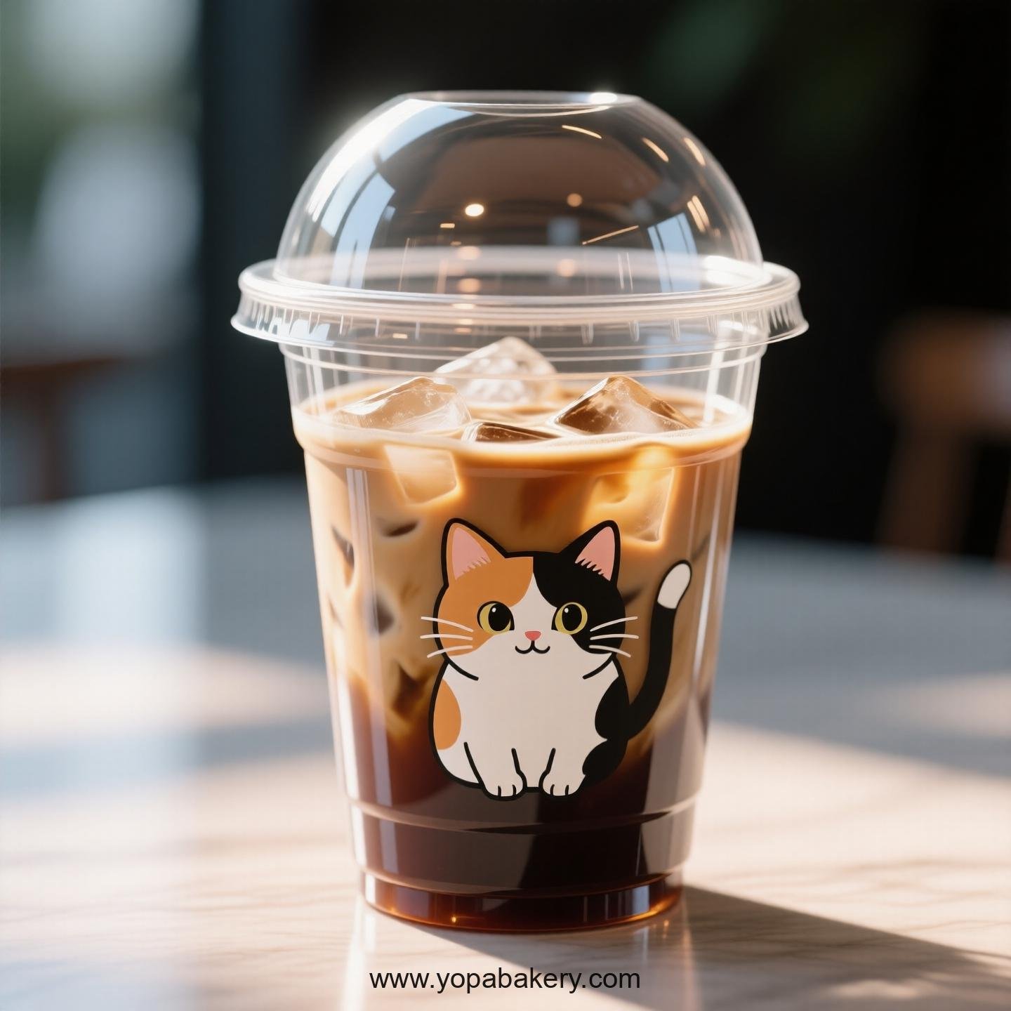 Japanese Bobtail cat Themed Clear Plastic Cups - Disposable PP & PET Coffee Cups with Lids