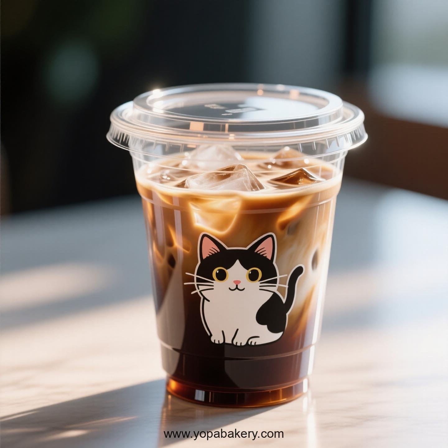Japanese Bobtail cat Themed Clear Plastic Cups - Disposable PP & PET Coffee Cups with Lids