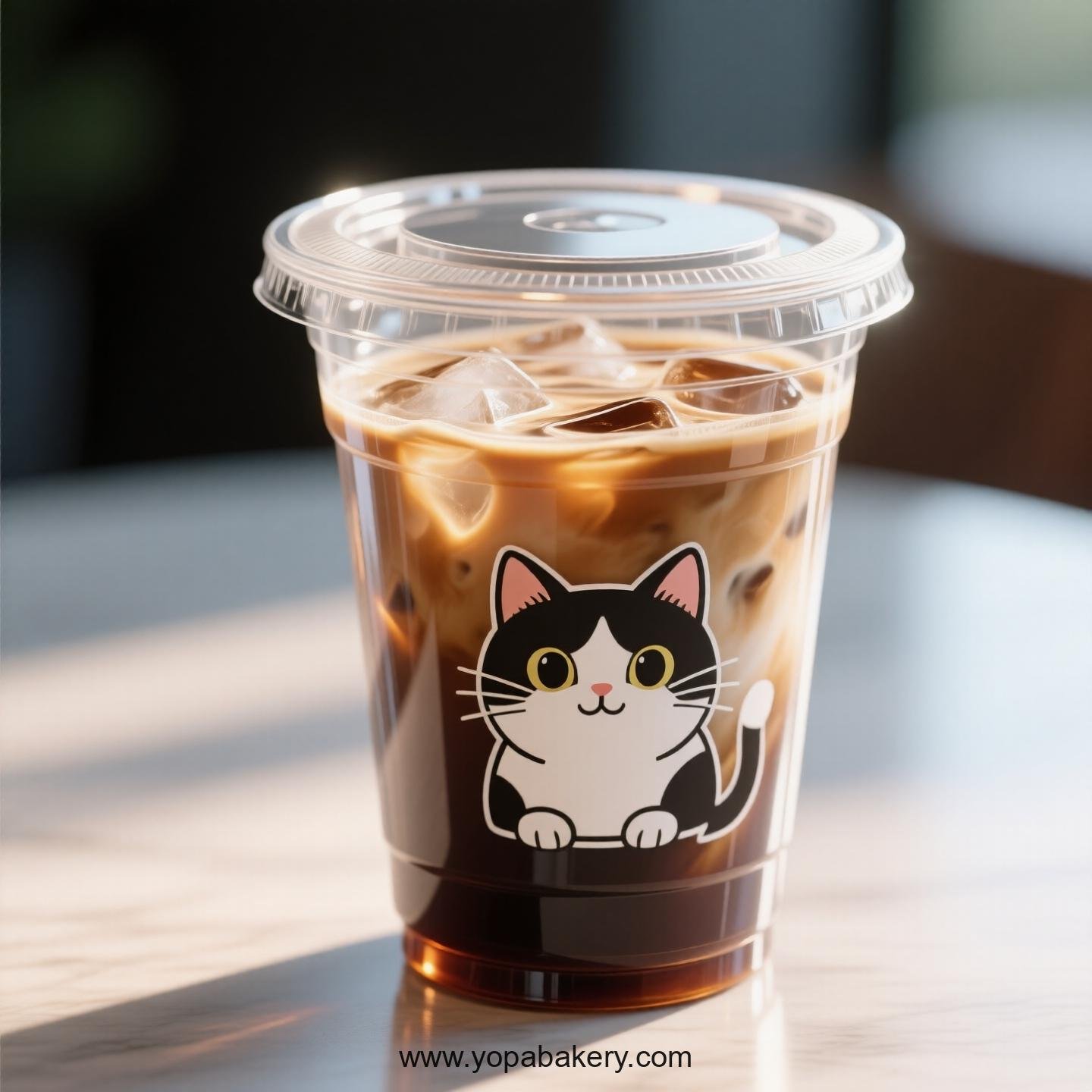 Japanese Bobtail cat Themed Clear Plastic Cups - Disposable PP & PET Coffee Cups with Lids