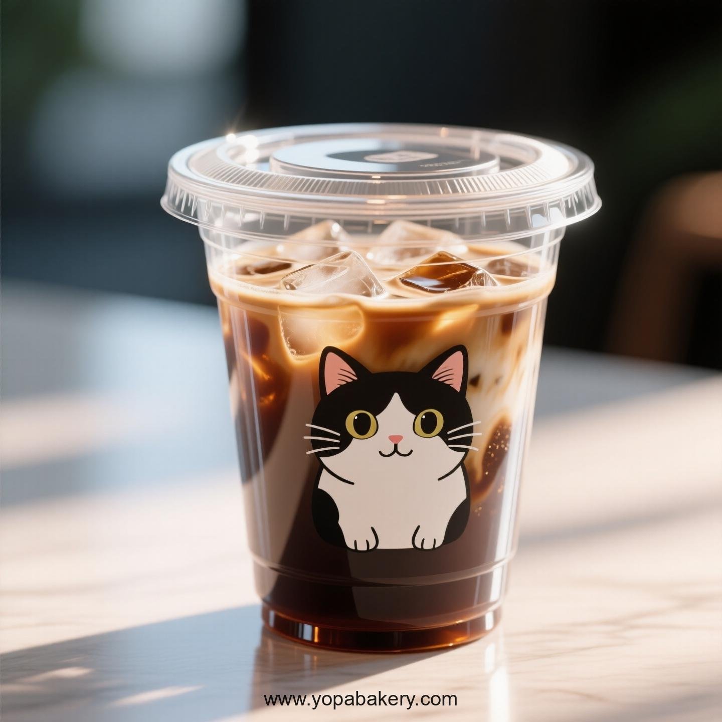 Japanese Bobtail cat Themed Clear Plastic Cups - Disposable PP & PET Coffee Cups with Lids