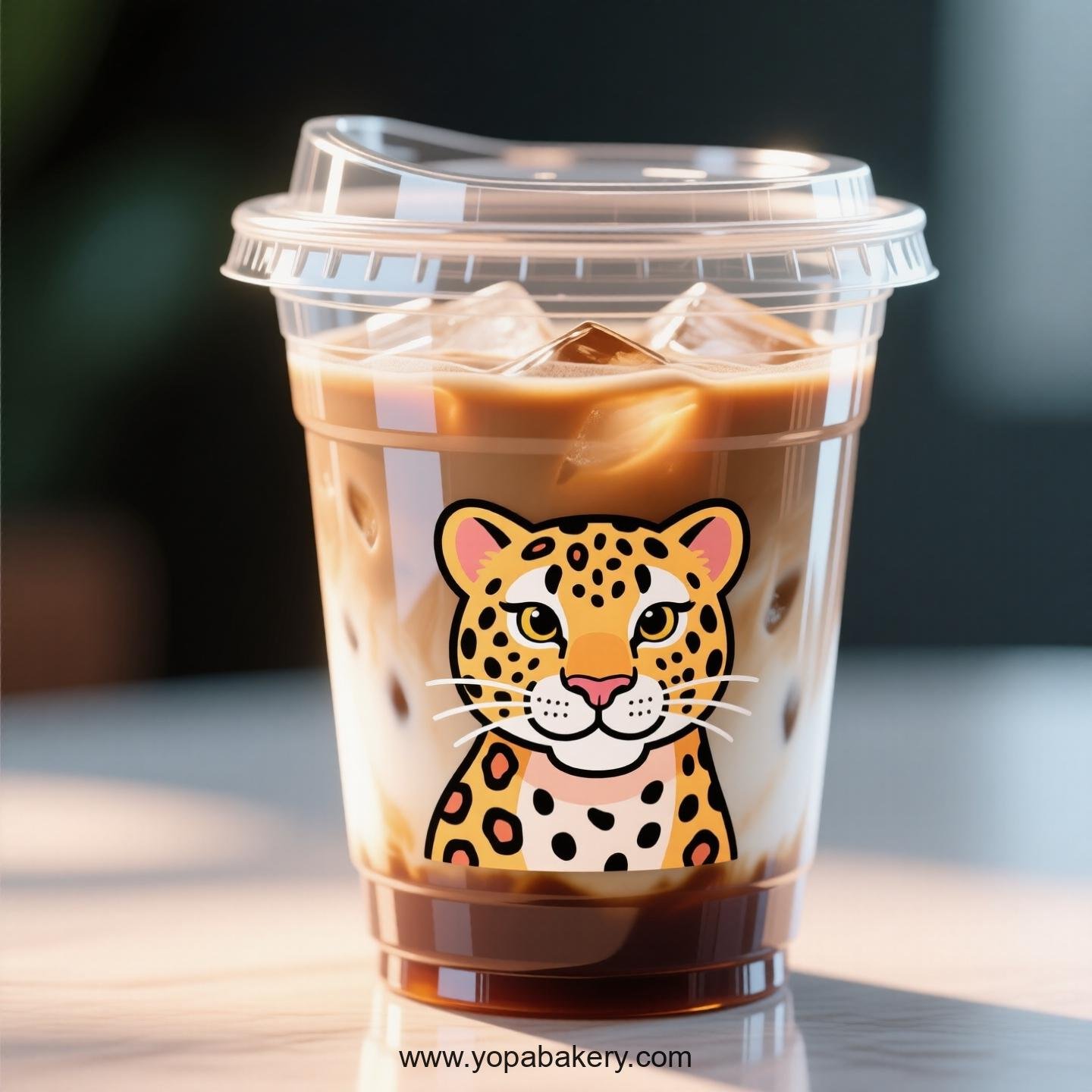 Leopard Themed Clear Plastic Cups - Disposable PP & PET Coffee Cups with Lids