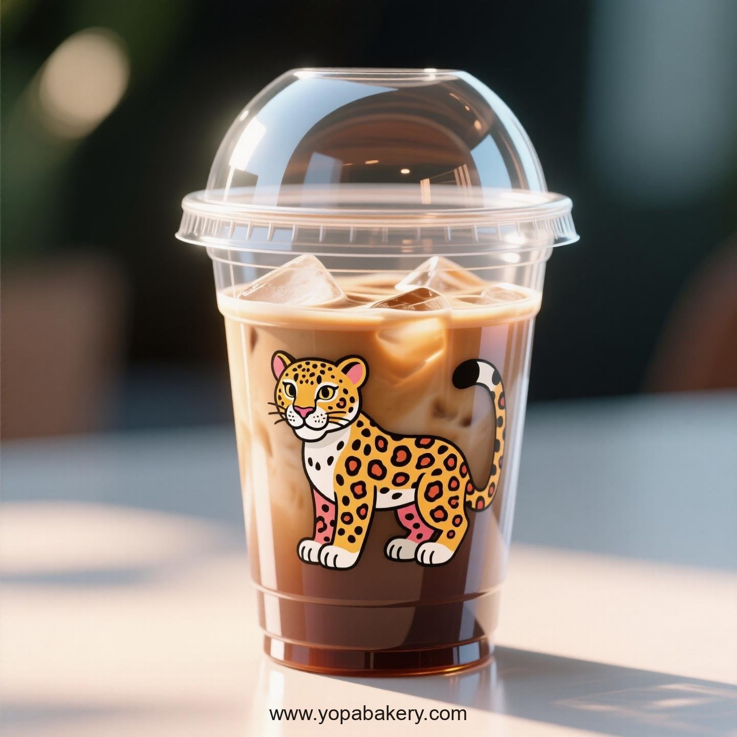 Leopard Themed Clear Plastic Cups - Disposable PP & PET Coffee Cups with Lids