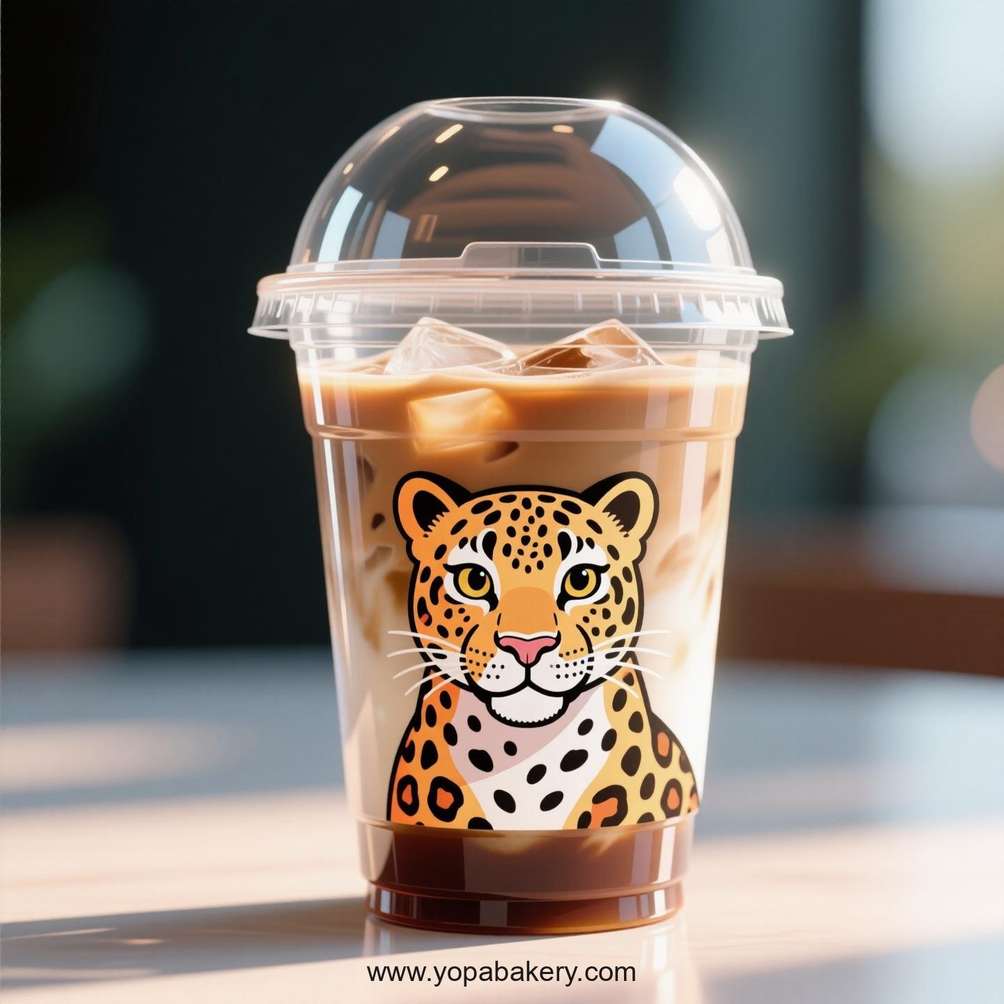 Leopard Themed Clear Plastic Cups - Disposable PP & PET Coffee Cups with Lids
