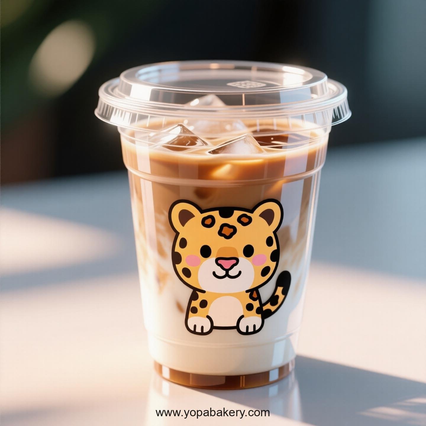 Leopard Themed Clear Plastic Cups - Disposable PP & PET Coffee Cups with Lids