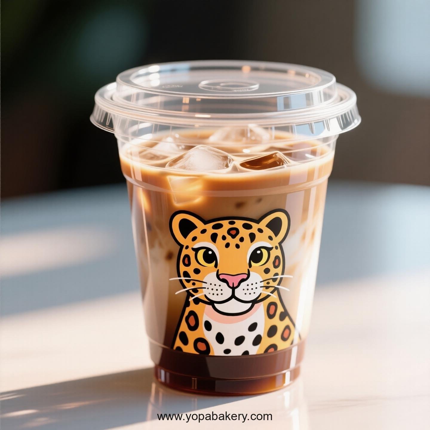 Leopard Themed Clear Plastic Cups - Disposable PP & PET Coffee Cups with Lids