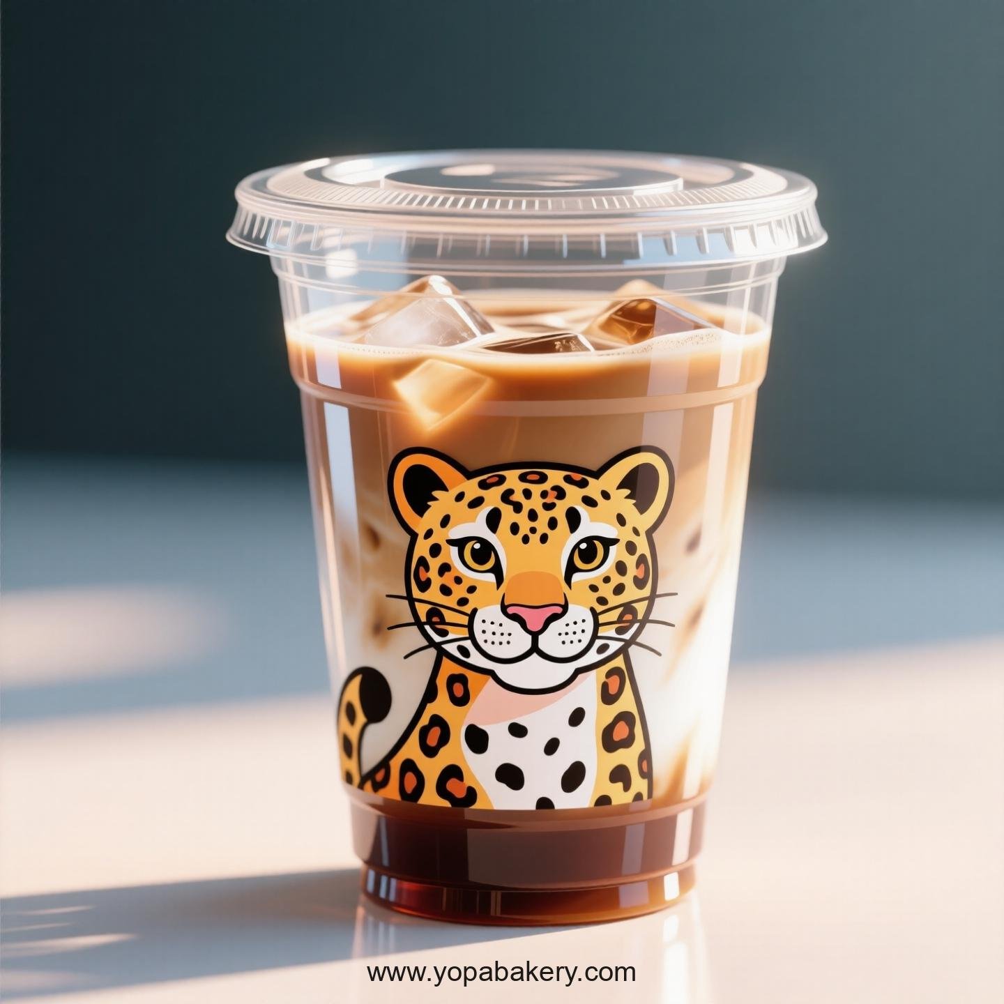 Leopard Themed Clear Plastic Cups - Disposable PP & PET Coffee Cups with Lids