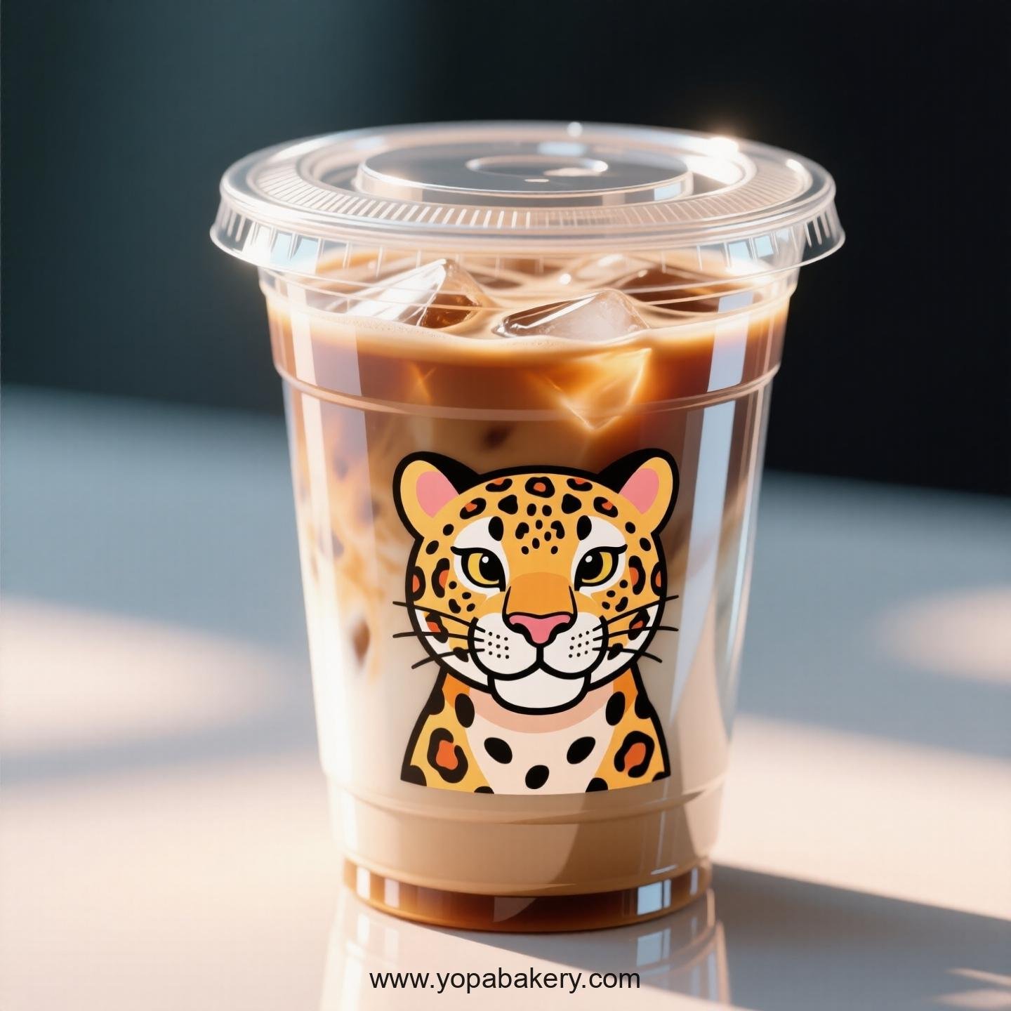 Leopard Themed Clear Plastic Cups - Disposable PP & PET Coffee Cups with Lids