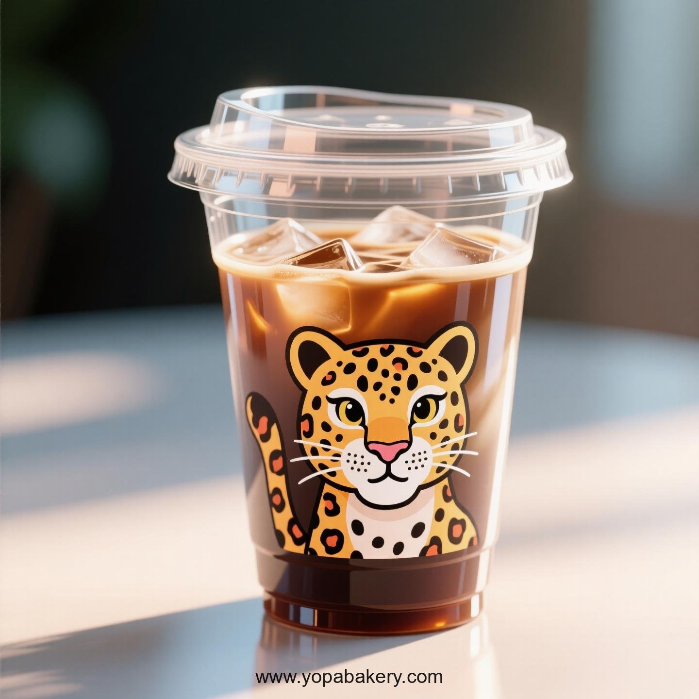 Leopard Themed Clear Plastic Cups - Disposable PP & PET Coffee Cups with Lids