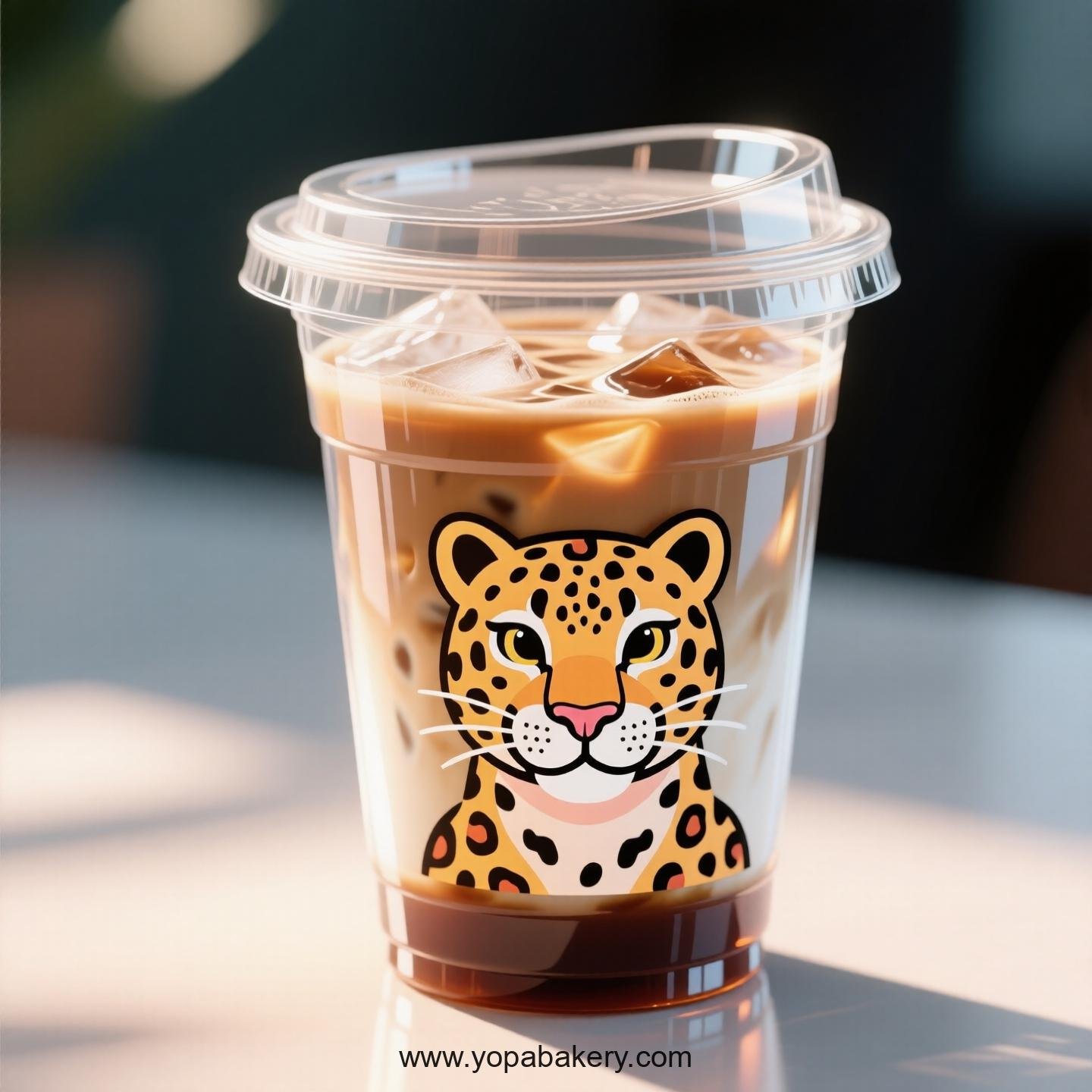 Leopard Themed Clear Plastic Cups - Disposable PP & PET Coffee Cups with Lids