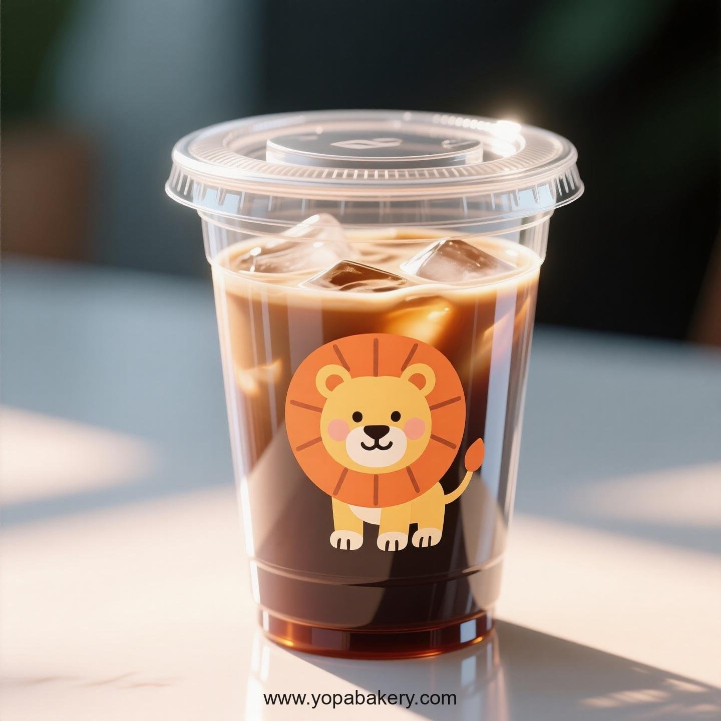 Lion Themed Clear Plastic Cups - Disposable PP & PET Coffee Cups with Lids