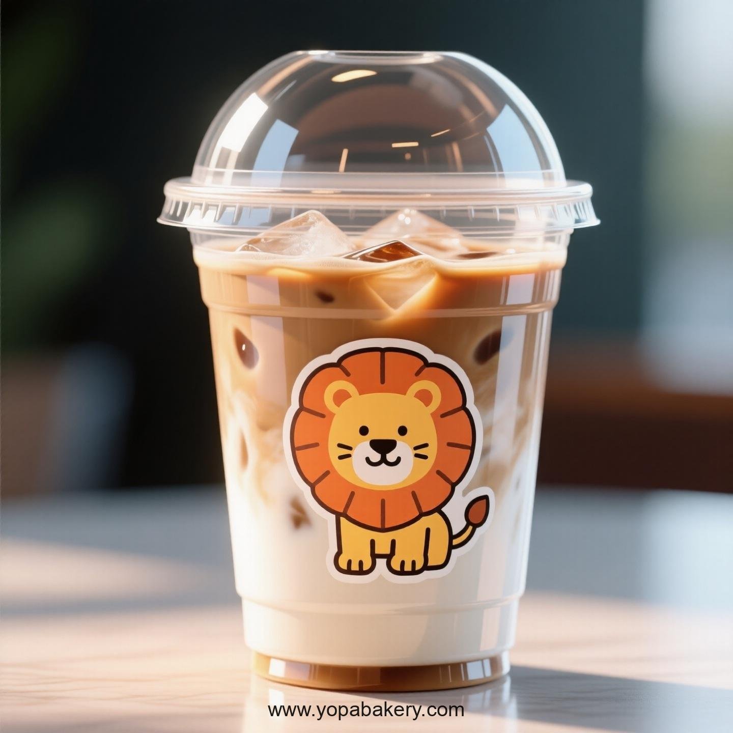 Lion Themed Clear Plastic Cups - Disposable PP & PET Coffee Cups with Lids