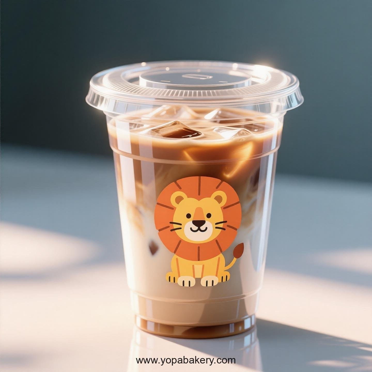 Lion Themed Clear Plastic Cups - Disposable PP & PET Coffee Cups with Lids