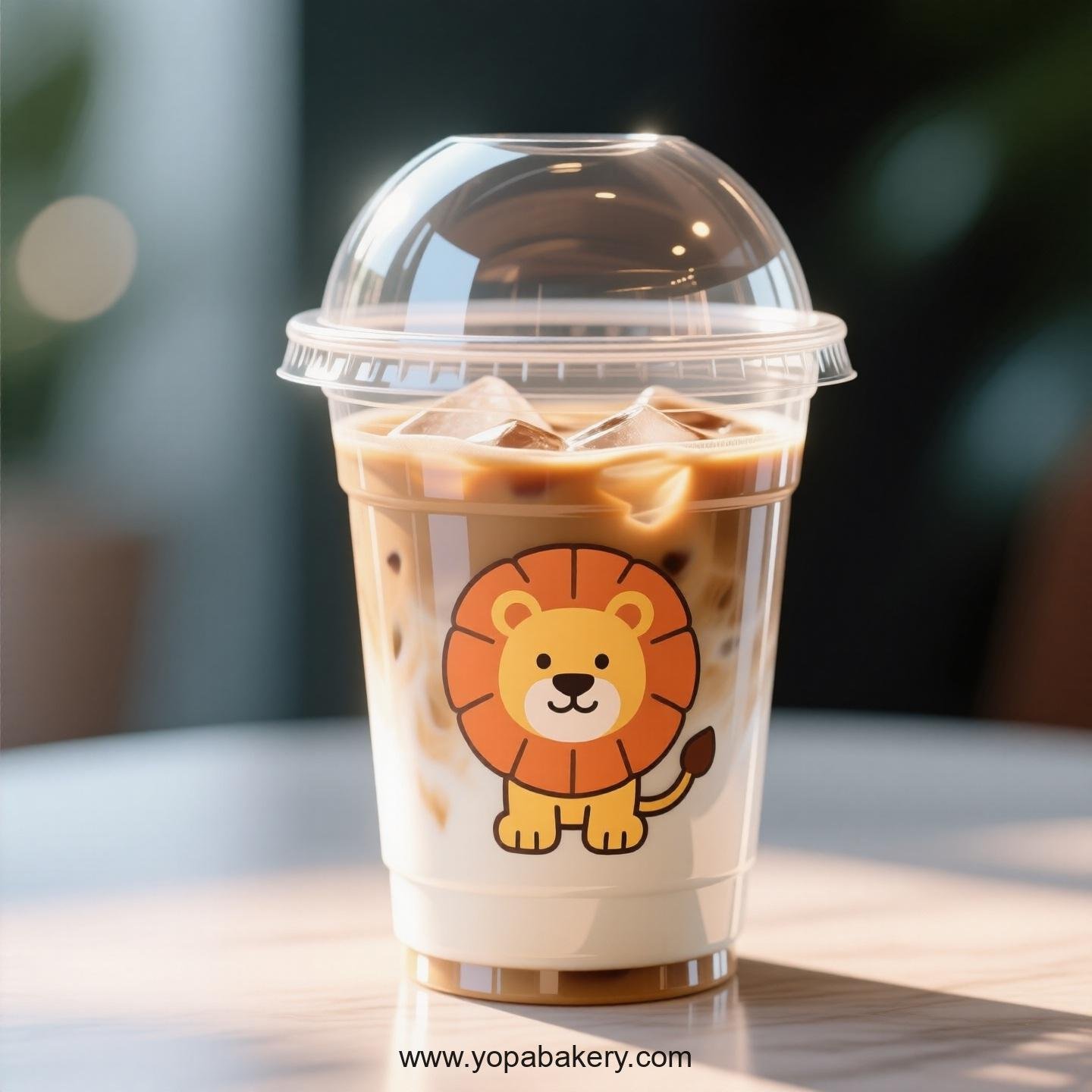 Lion Themed Clear Plastic Cups - Disposable PP & PET Coffee Cups with Lids
