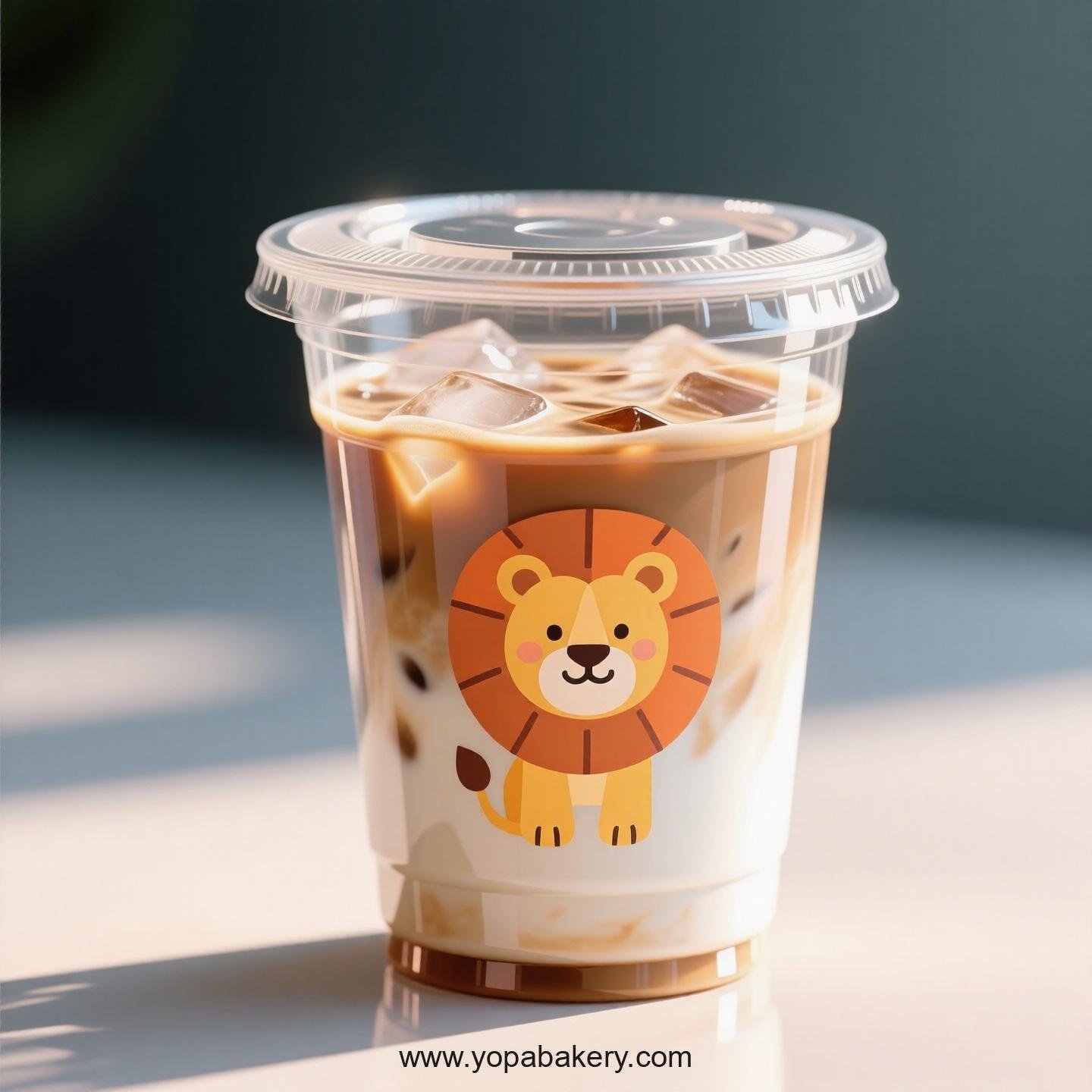 Lion Themed Clear Plastic Cups - Disposable PP & PET Coffee Cups with Lids