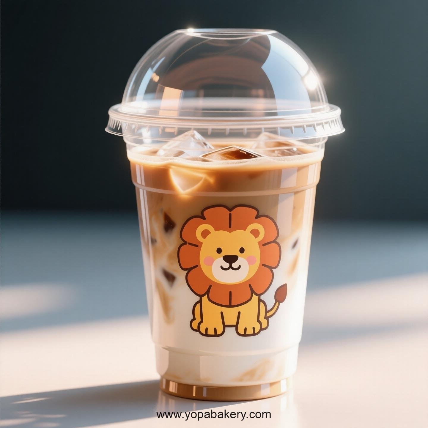 Lion Themed Clear Plastic Cups - Disposable PP & PET Coffee Cups with Lids