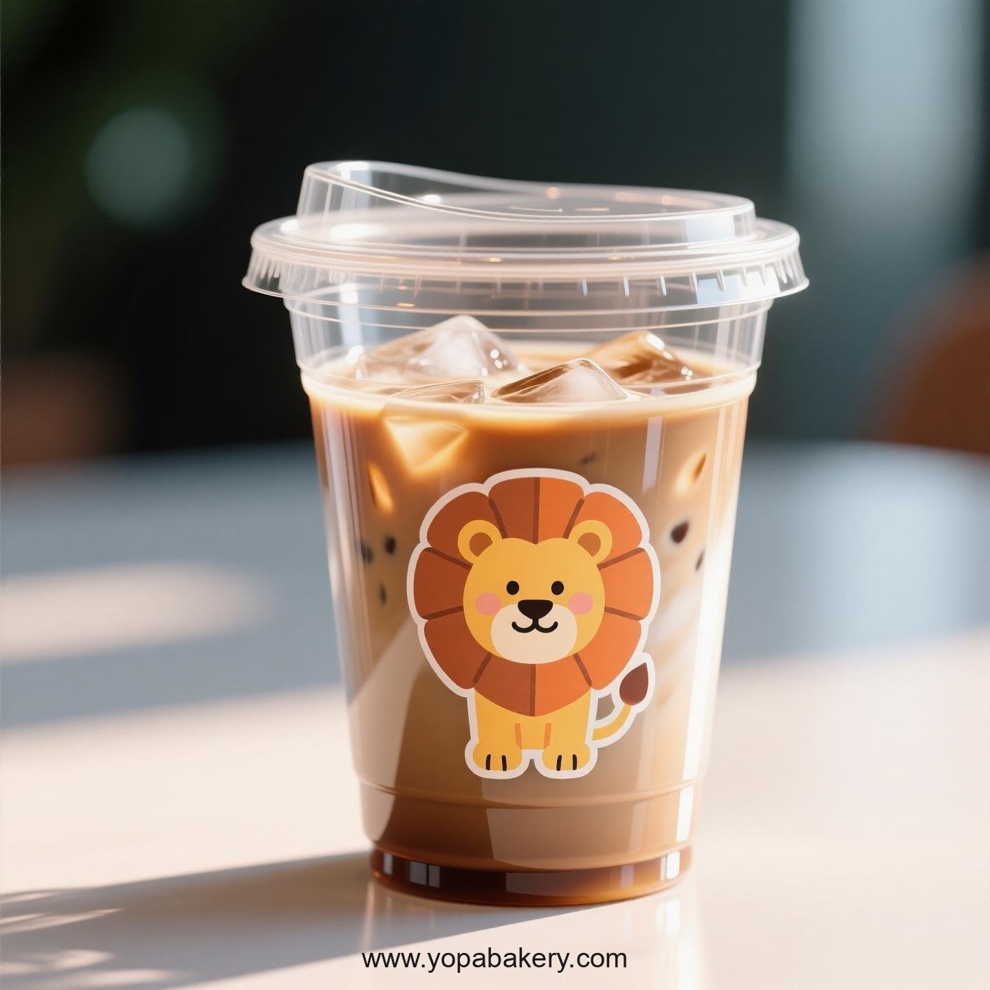 Lion Themed Clear Plastic Cups - Disposable PP & PET Coffee Cups with Lids