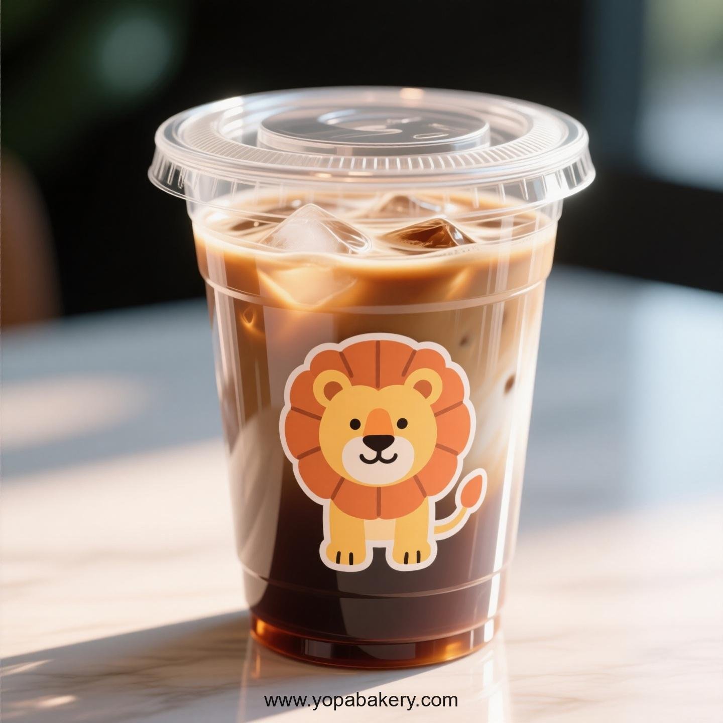 Lion Themed Clear Plastic Cups - Disposable PP & PET Coffee Cups with Lids Lion Themed Clear Plastic Cups - Disposable PP & PET Coffee Cups with Lids