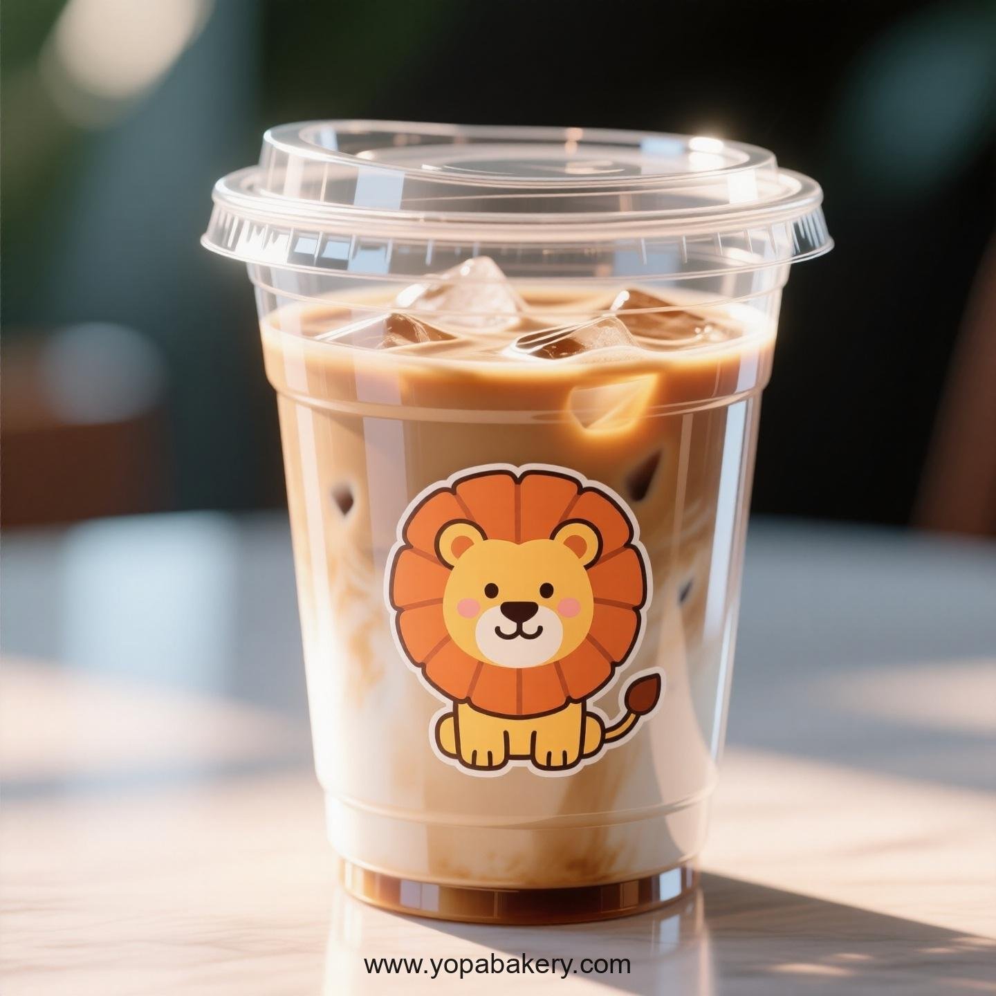 Lion Themed Clear Plastic Cups - Disposable PP & PET Coffee Cups with Lids