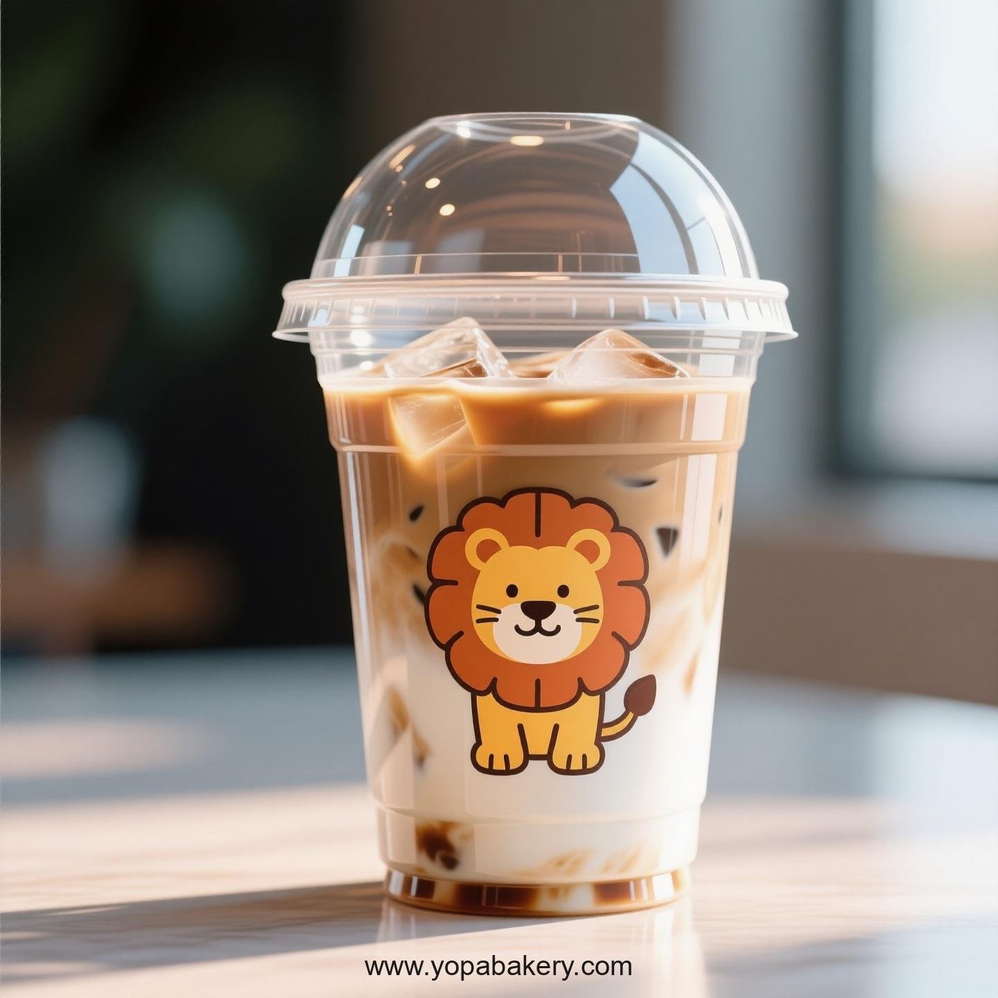 Lion Themed Clear Plastic Cups - Disposable PP & PET Coffee Cups with Lids
