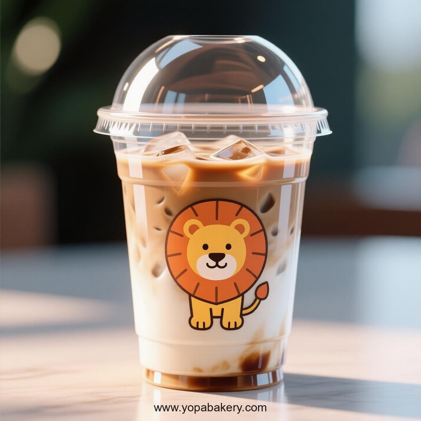 Lion Themed Clear Plastic Cups - Disposable PP & PET Coffee Cups with Lids