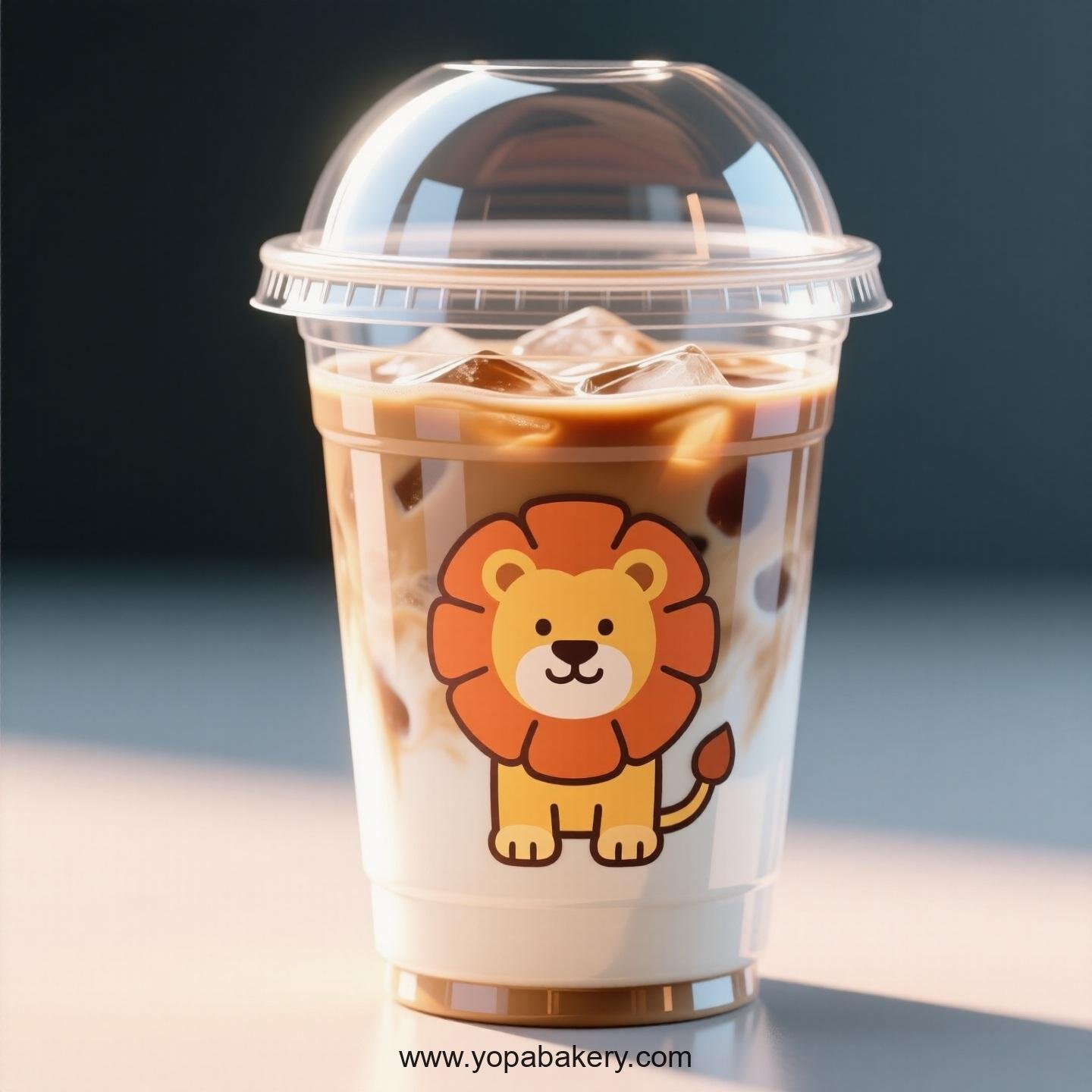 Lion Themed Clear Plastic Cups - Disposable PP & PET Coffee Cups with Lids